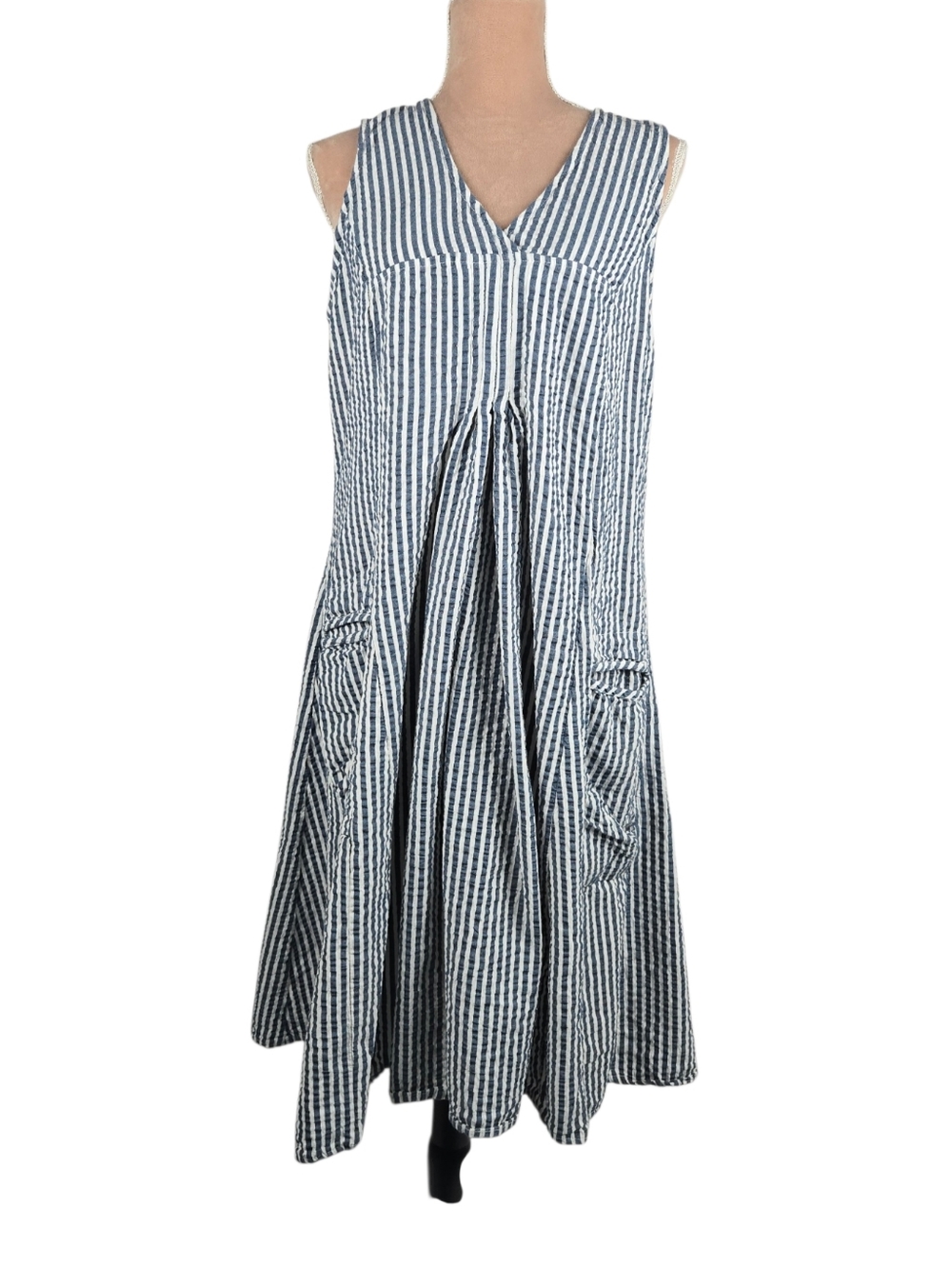 Tulip Murphy Cotton Seersucker Patton Dress Navy Stripe Size Medium